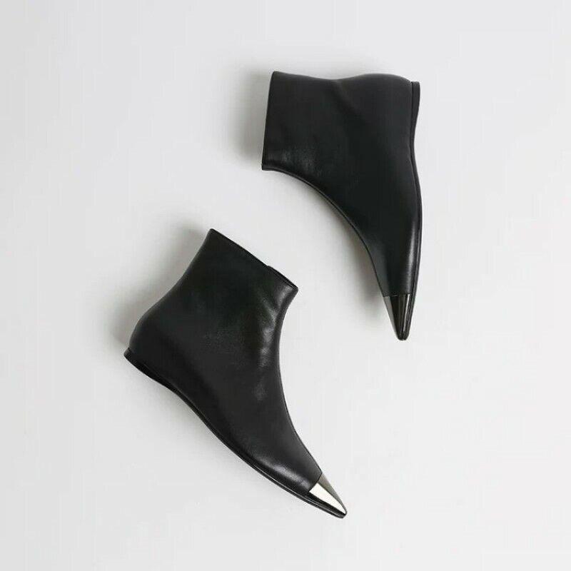 Women’s Formal Pointy Toe Comfort Stretchy Flats Side Zip Office OL Ankle Boots