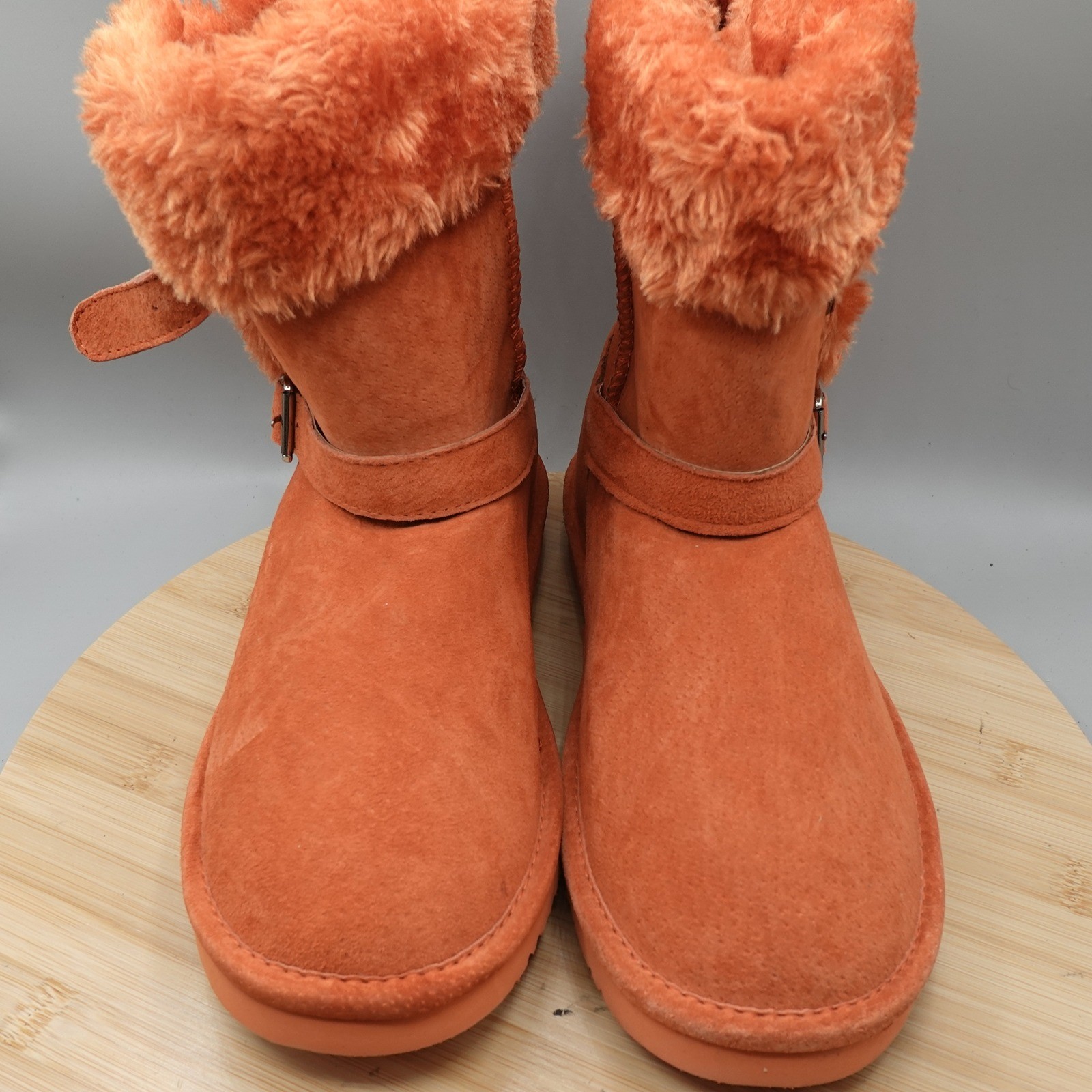 Lamo Boots Womens 7 Orange Suede Faux Fur Buckle Winter Boots Outdoors Flaw