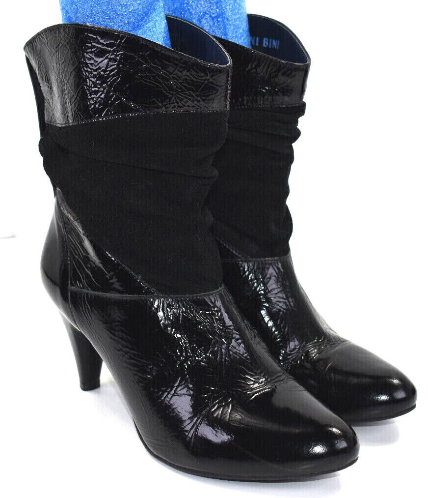 Gianni Bini Women’s Edie Patent Leather Black Suede Slouch Ankle Booties 6.5 M