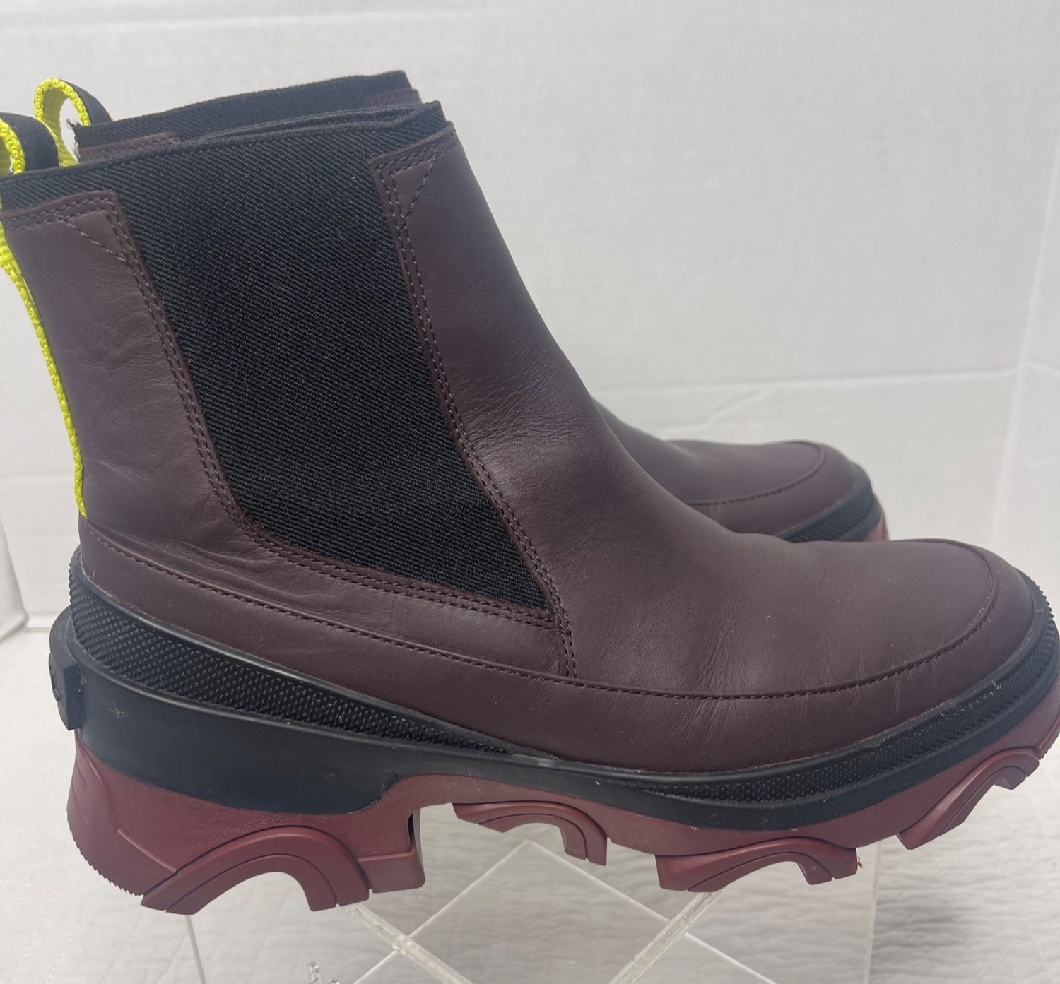 Sorel Womens Brex Chelsea Leather Ankle Booties 8 Maroon Brown Black Pull-On