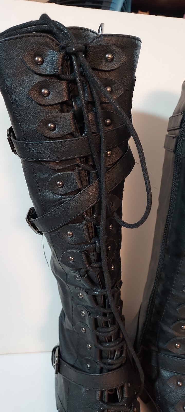 Refresh Motive-01 ladies black knee high side zipper riding boots – size 6