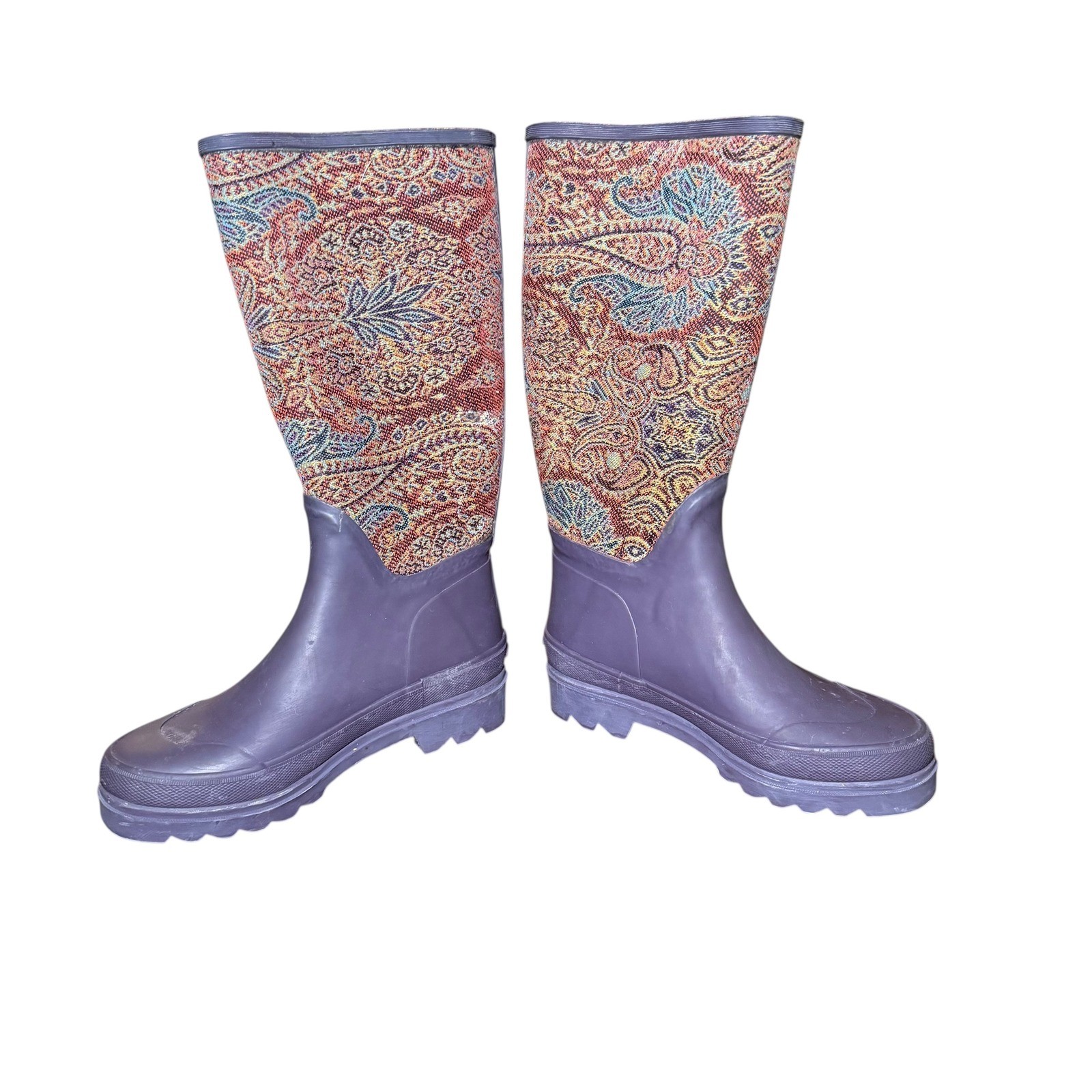 Smith & Hawken Paisley Rubber Rain Boots outdoor wellies Gardening Size 6