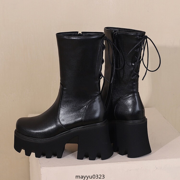 Womens Platform High Block Heel Zip Square Toe Casual Ankle Boots Shoes Biker