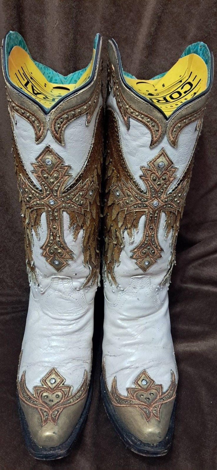 CORRAL VINTAGE ANGEL WINGS Embroidery WITH CRYSTAL Snip Toe BOOT 7.5 M