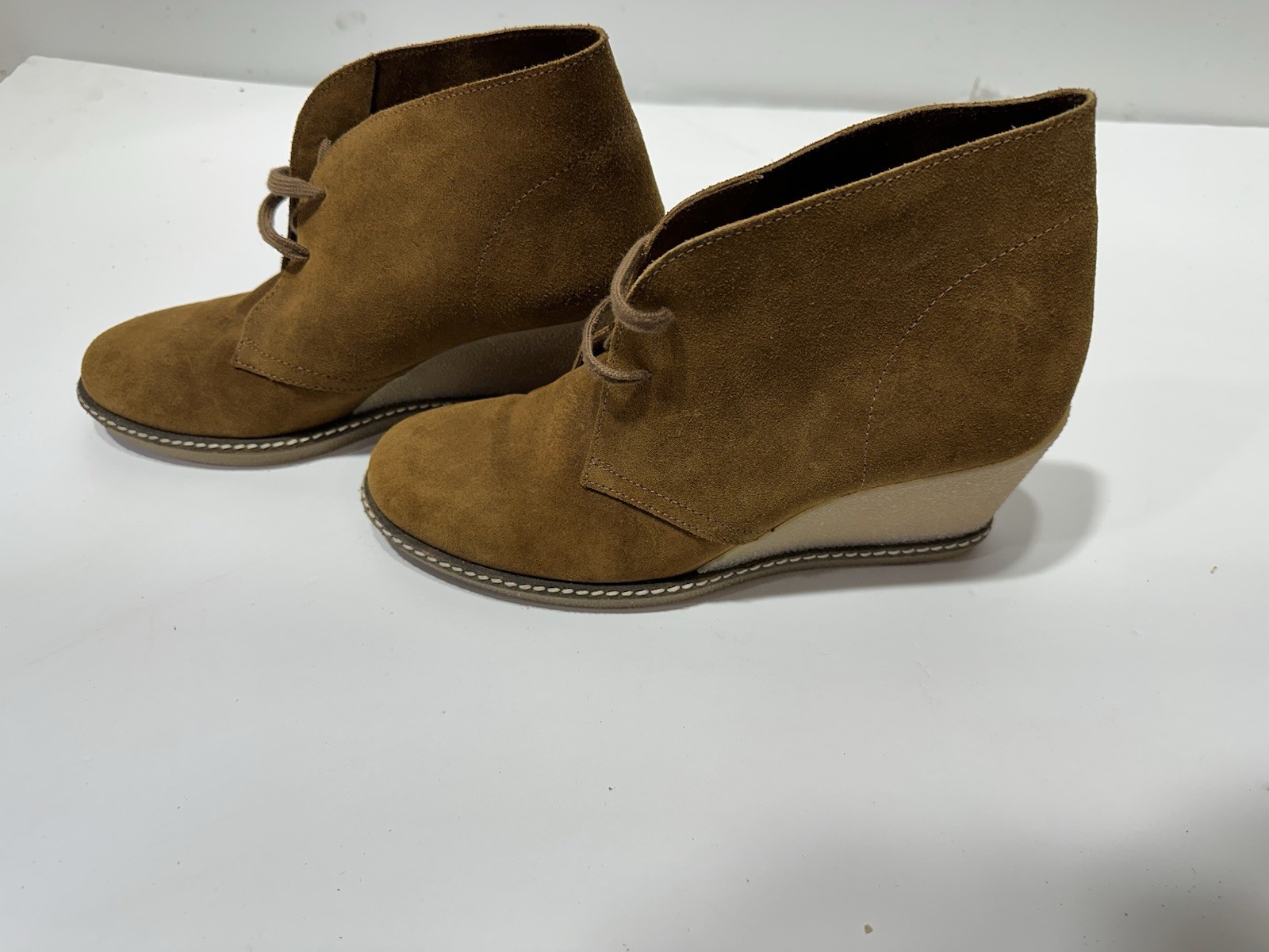 J.CREW Brown Suede Leather Wedge Ankle Boots Lace Up Women’s Comfort Size 9