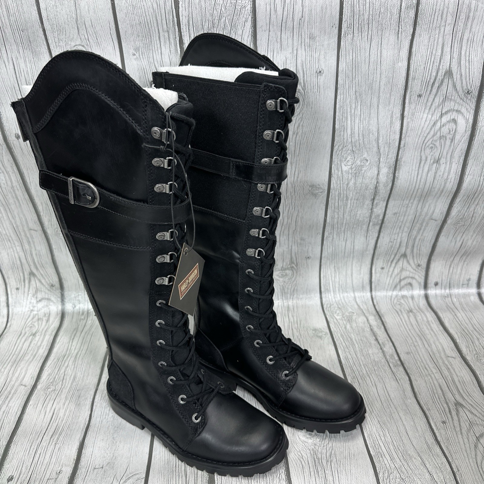 Harley Davidson Bradner Lace Womens Size 5.5 Black Leather Motorcycle Boots