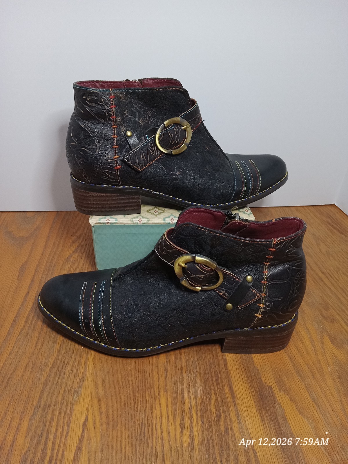 L’Artiste Spring Step Georgiana Ankle Bootie Black Multi Leather Size 38=US 7.5
