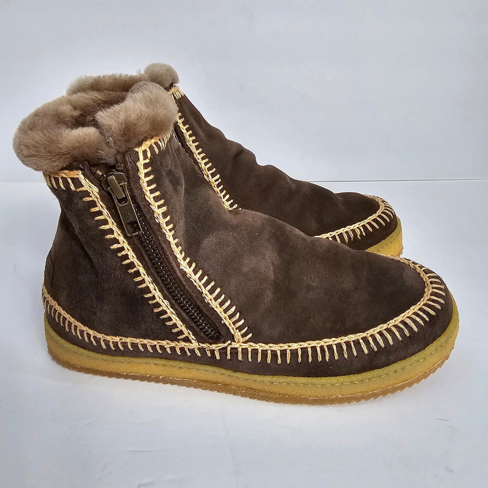 Laidback London Setsu Crochet Brown Leather Shearling Ankle Boot Women’s Size 7