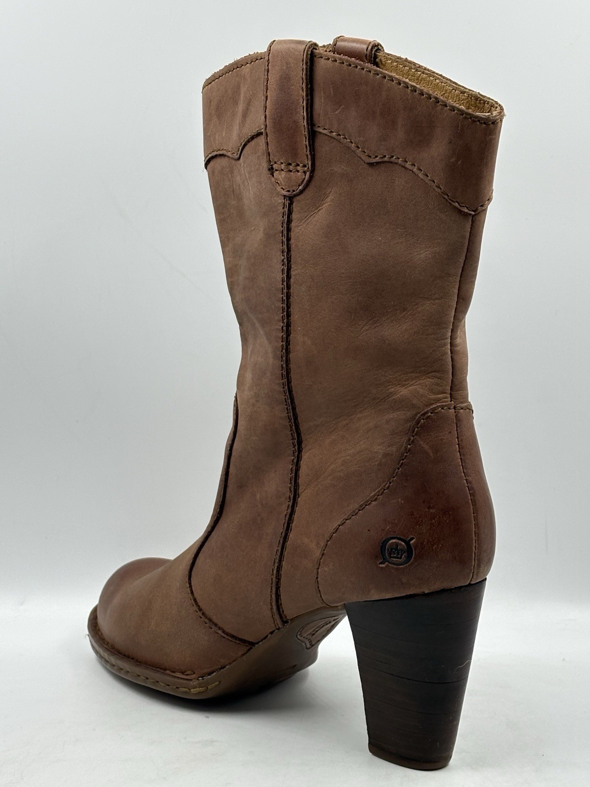 BORN Genevieve W11752 Camel Brown Calf-high Western Heel Boot Womens Size 8/39 M