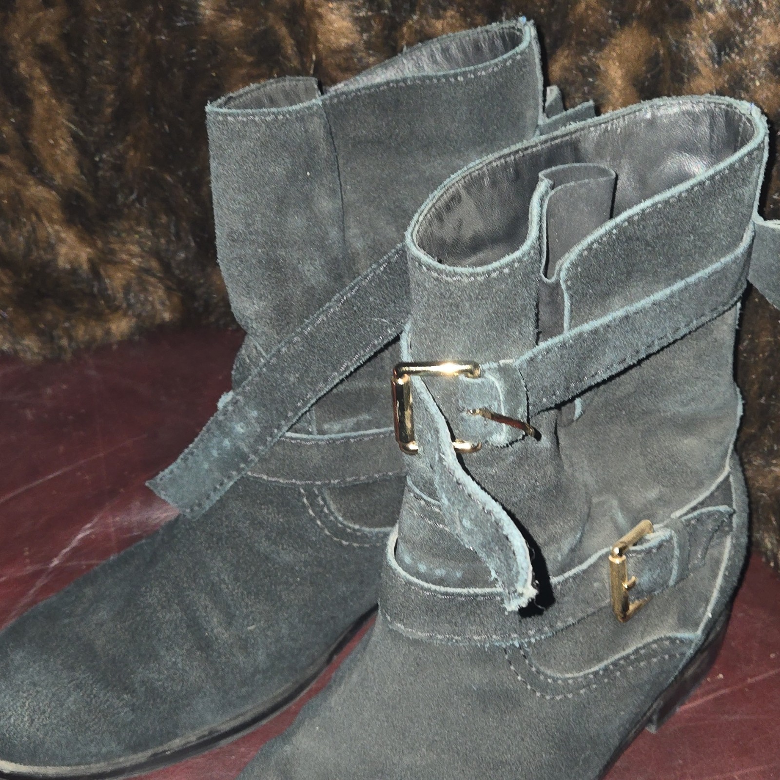 kate spade new york Black Suede Ankle Boots with Buckle and Bow Accents