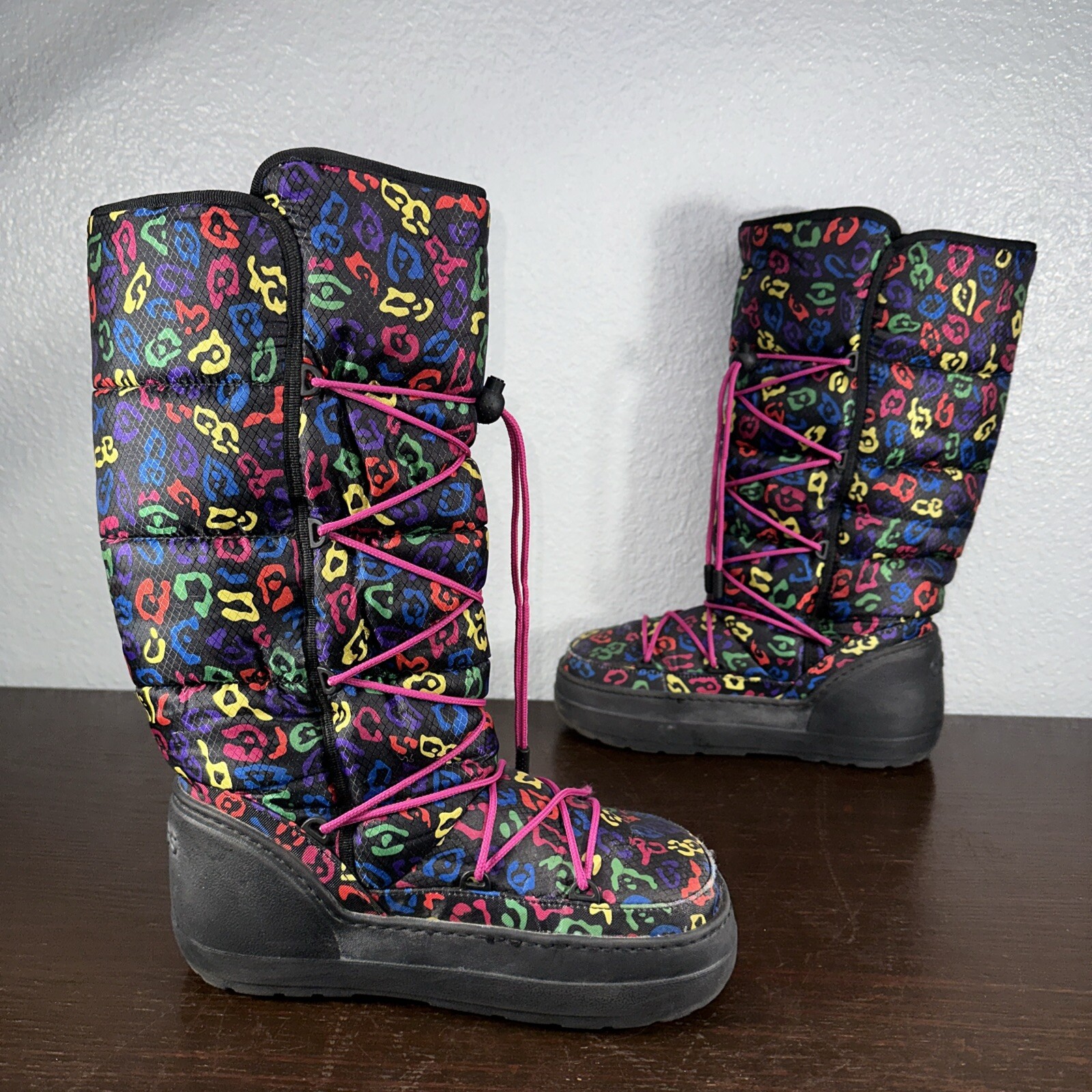 RARE Crocs Kosmo Tall Mid Calf Leopard Multicolored Y2K Pink Winter Snow Boots 8