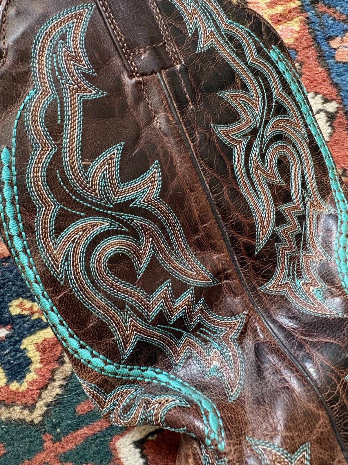 J.B. Dillon Tan Leather Western Boots Brown Leather with Turquoise Accents 9.5