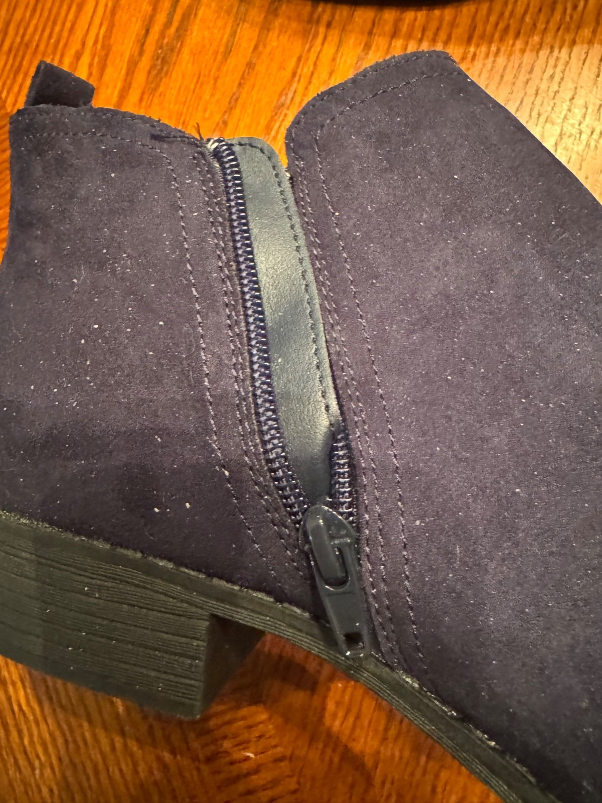 American Rag navy suede low boots with zipper. size 12 B. 1.5 inch heel