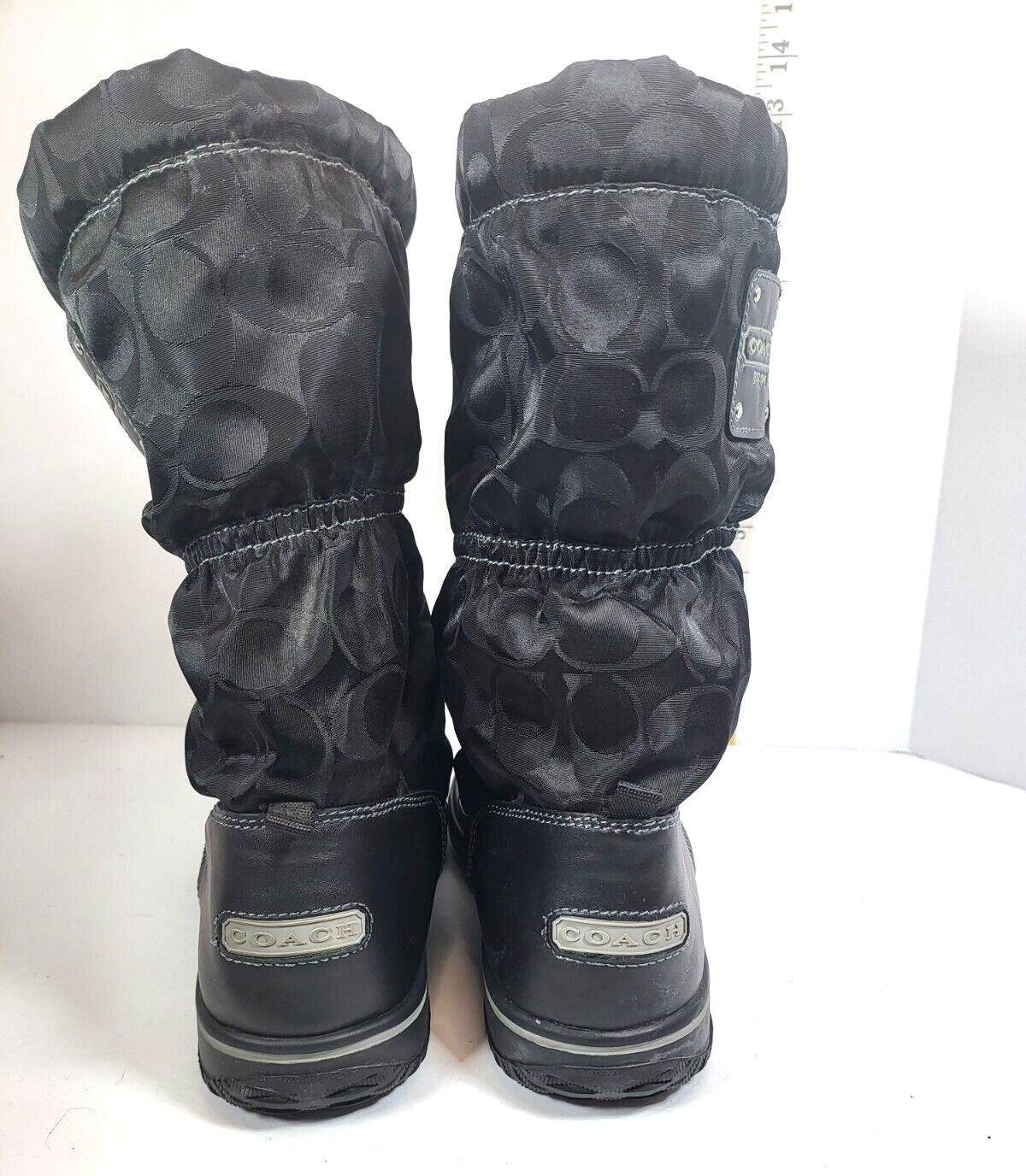Coach Women’s Black Winter Snow Boots 7.5 Shaine Lined Nylon Leather Logo