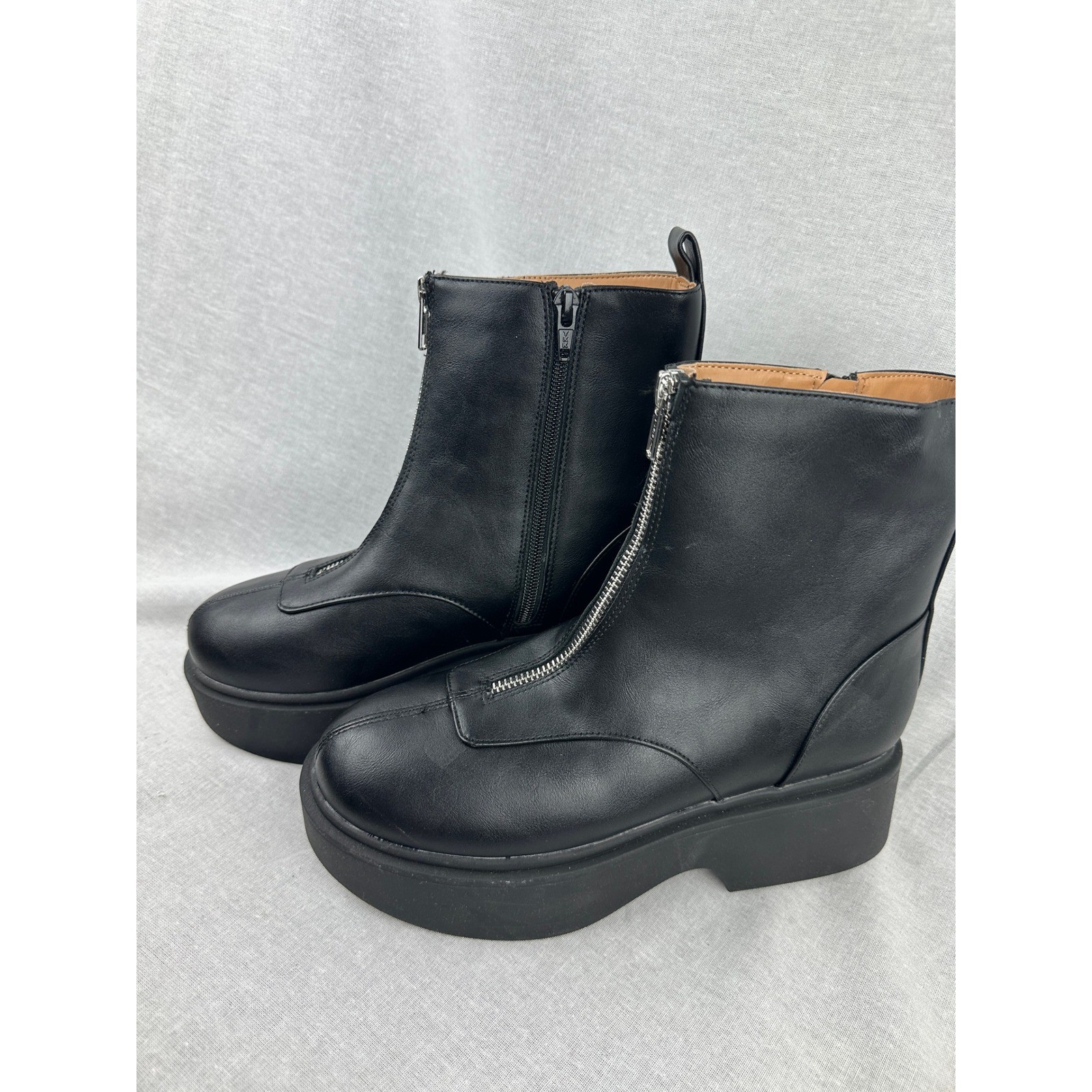 Wild Fable Black Faux Leather Front Zip Platform Ankle Boots Womens Size 7 NEW