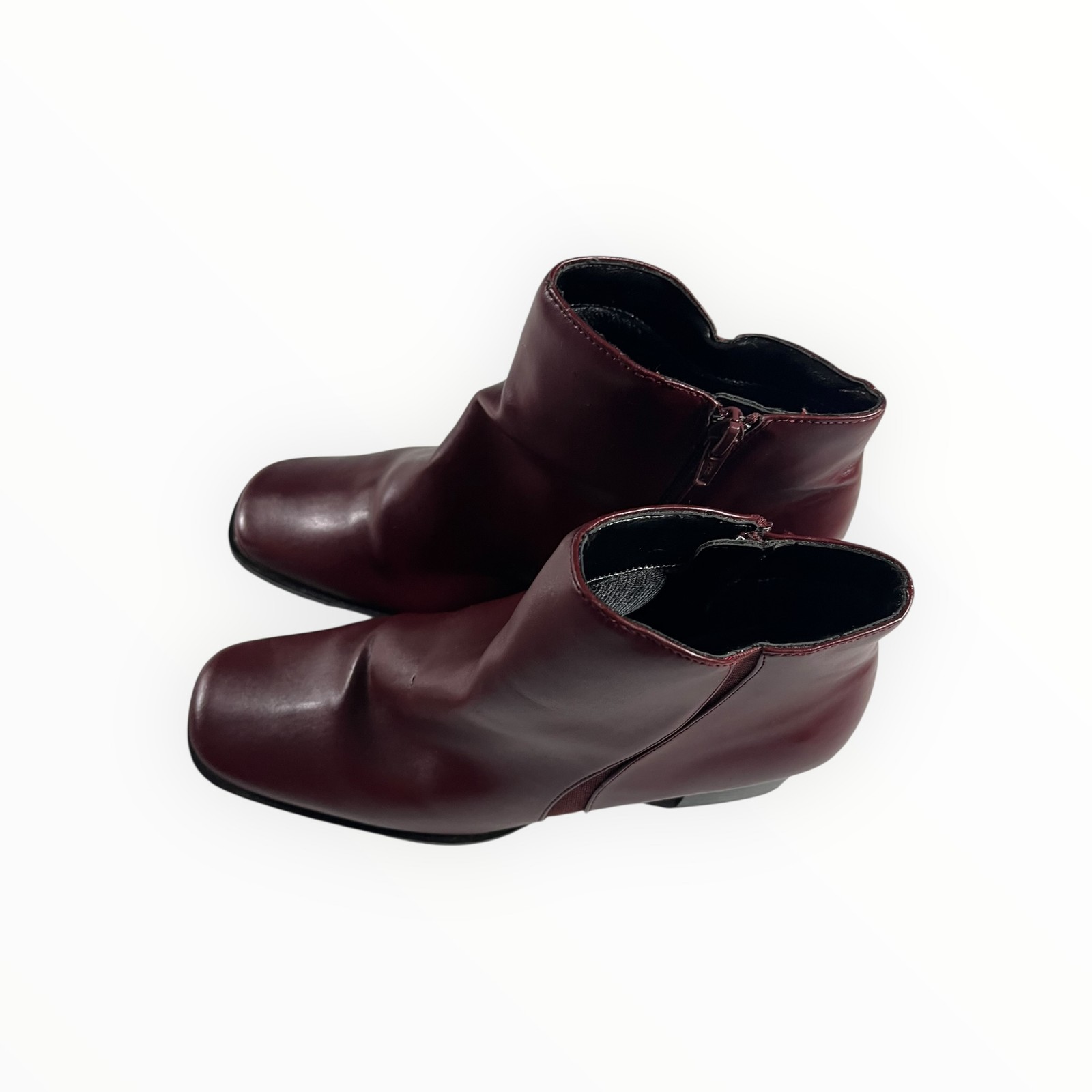 Basic Editions Women’s Burgundy Ankle Boots Side Zip Block Heel Square Toe