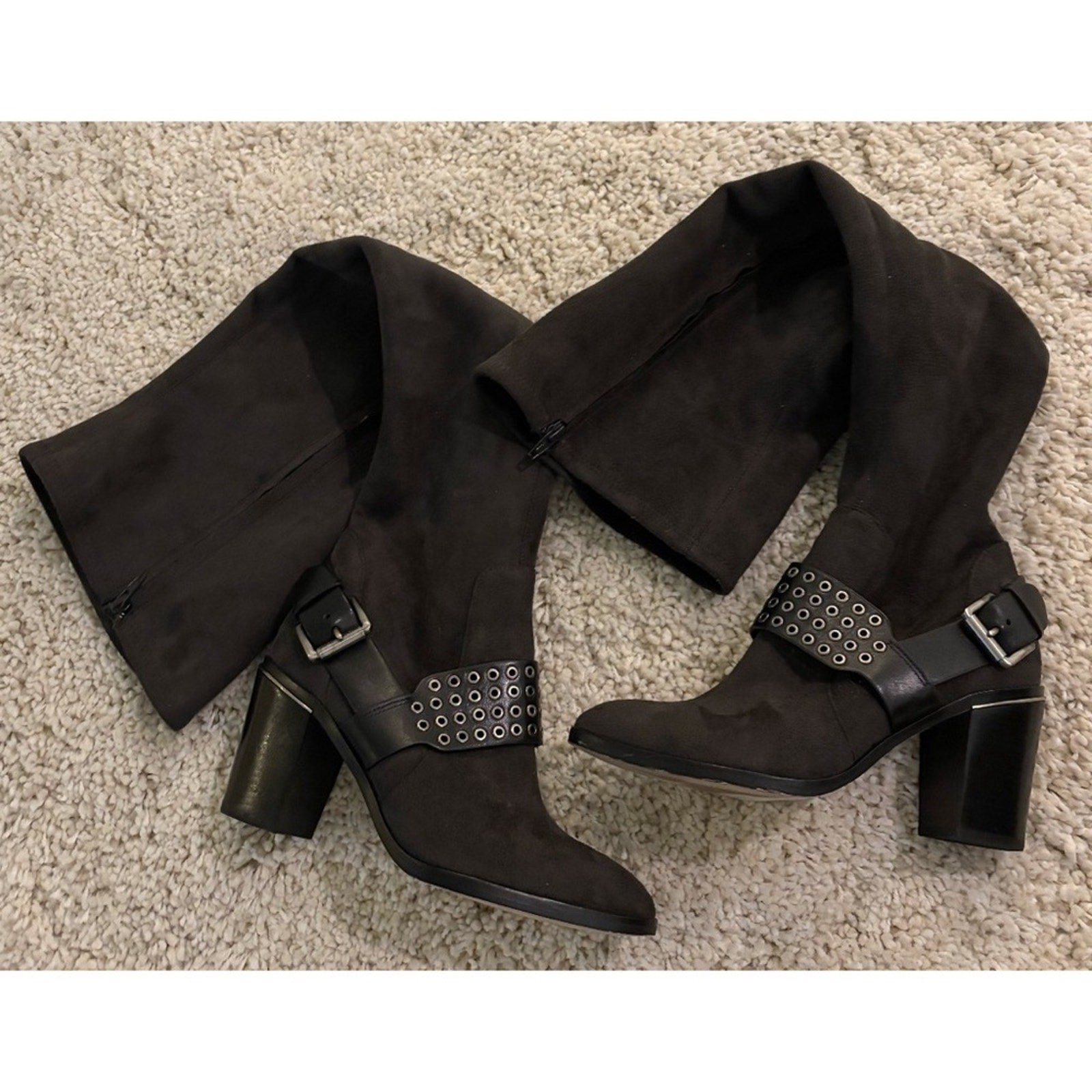 Michael Kors Stretch Suede Nadine Charcoal Tall Heeled Boots Size 6