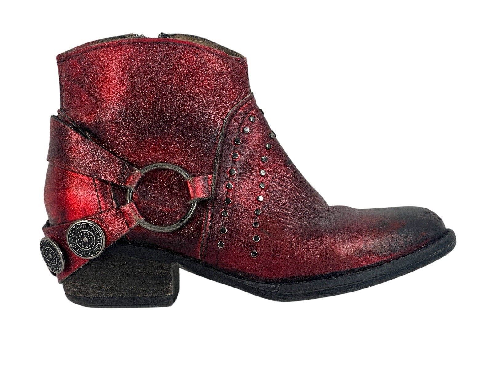 Circle G Ankle Boots Womens Metallic Red Western Cowgirl Studded/Coin 5.5/6M