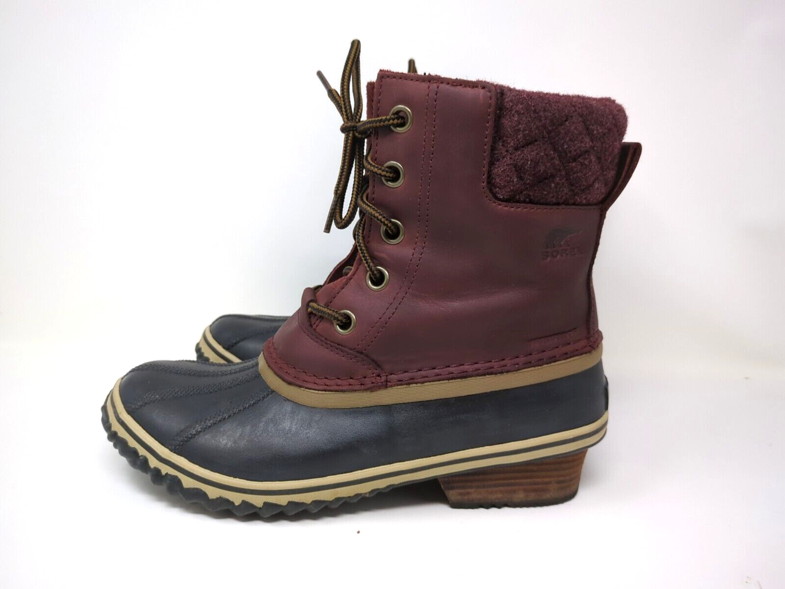 SOREL WOMEN’S BLACK/MAROON WINTER WATERPROOF SNOW BOOT STYLE NL2348-628 SIZE 10-