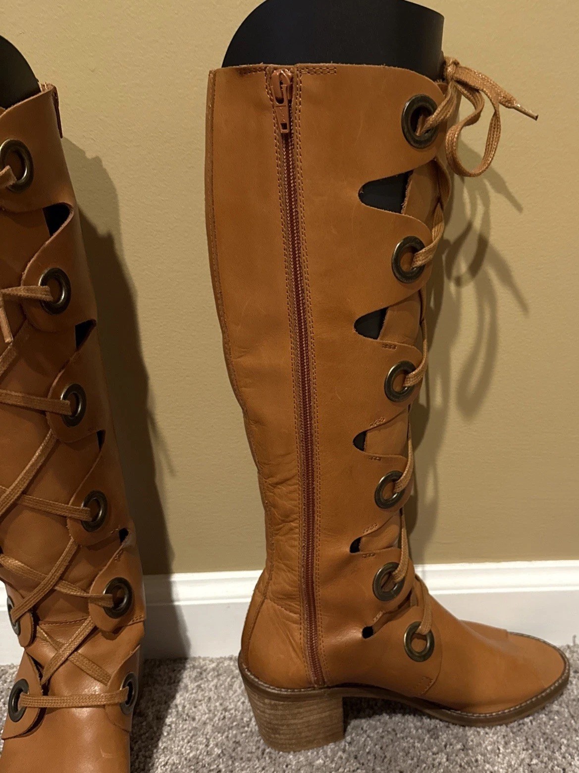 Free People Gladiator Lace Up Peep Toe Boots festival Coachella EU 37 US 6.5