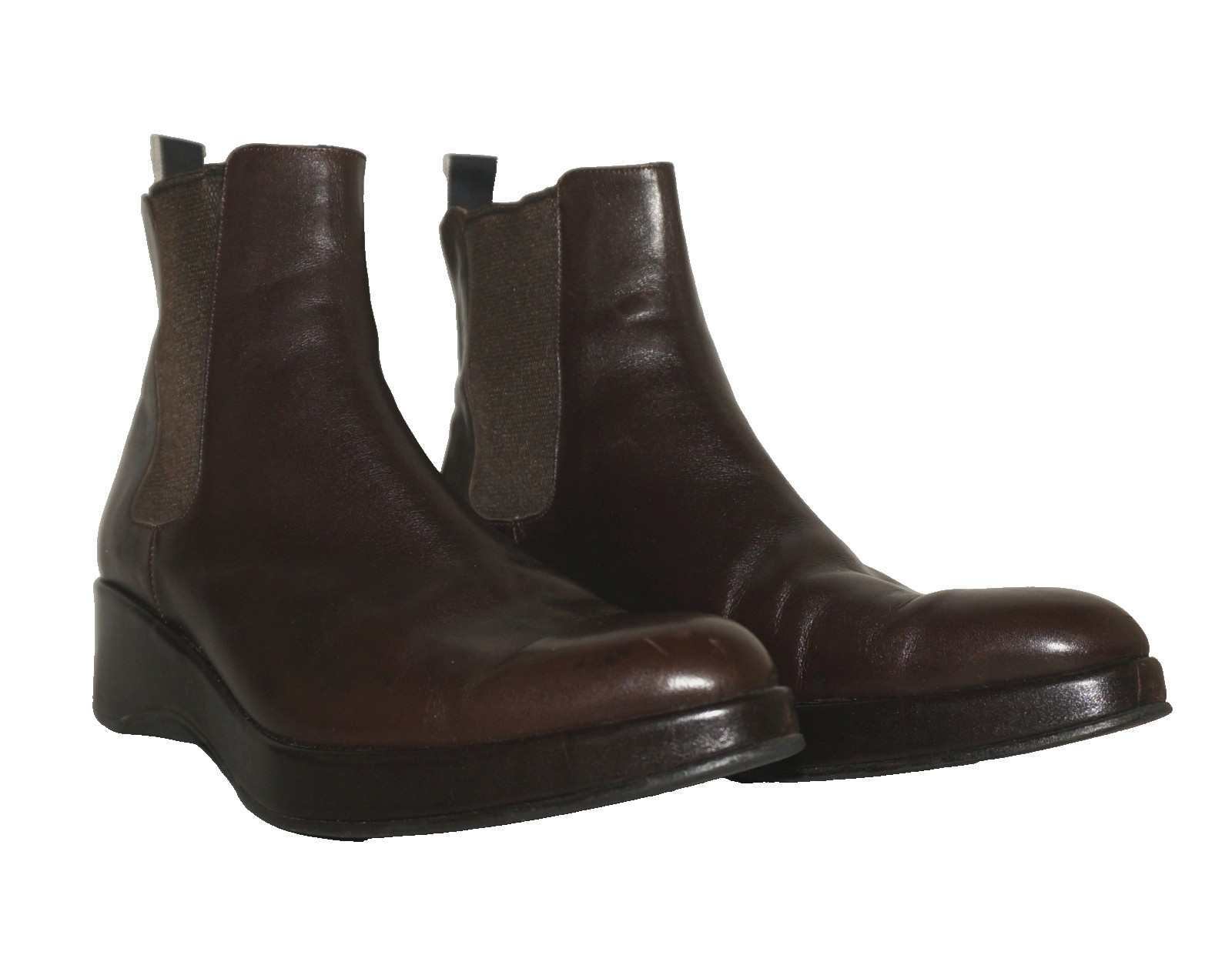 Vintage ROBERT CLERGERIE Brown Leather Platform-Wedge Chelsea Boots US 7