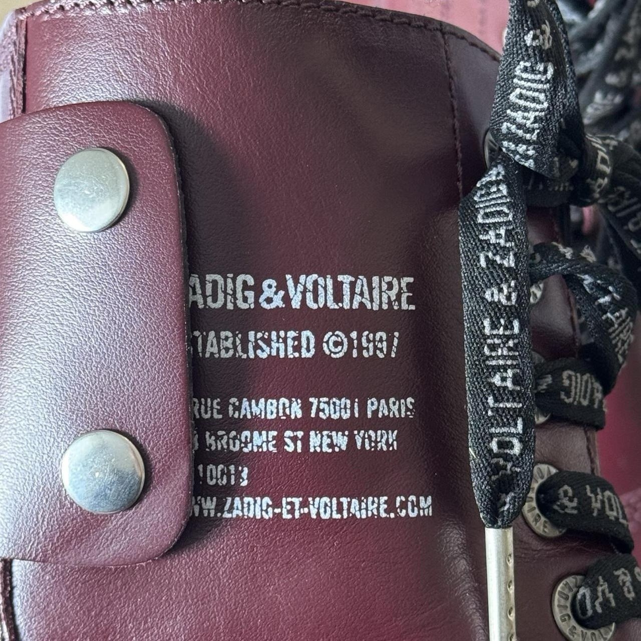 Zadig & Voltaire Joe Fight Burgundy Leather Combat Boots Women Zip Lace-Up🍒