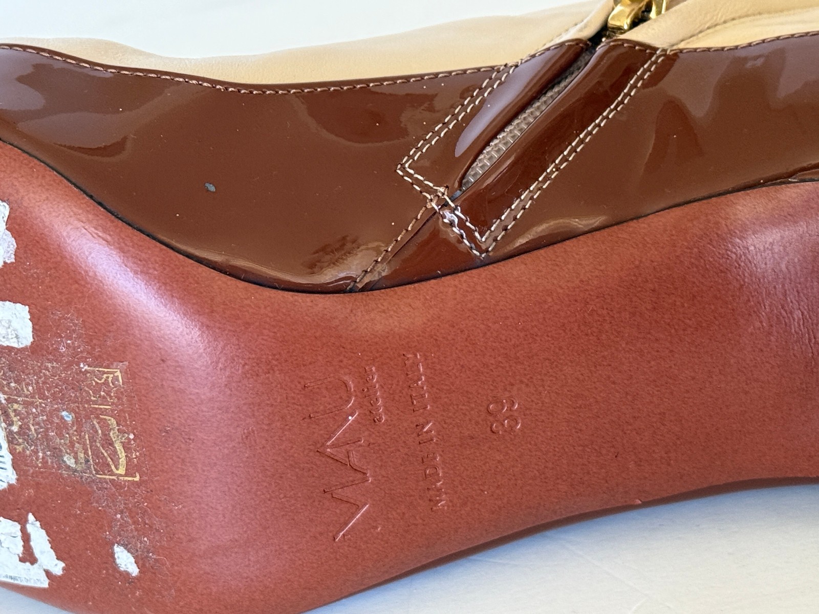 MAU Atelier Italian Leather Ankle Boots Women’s Sz 39/M Beige & Brown Retro Heel