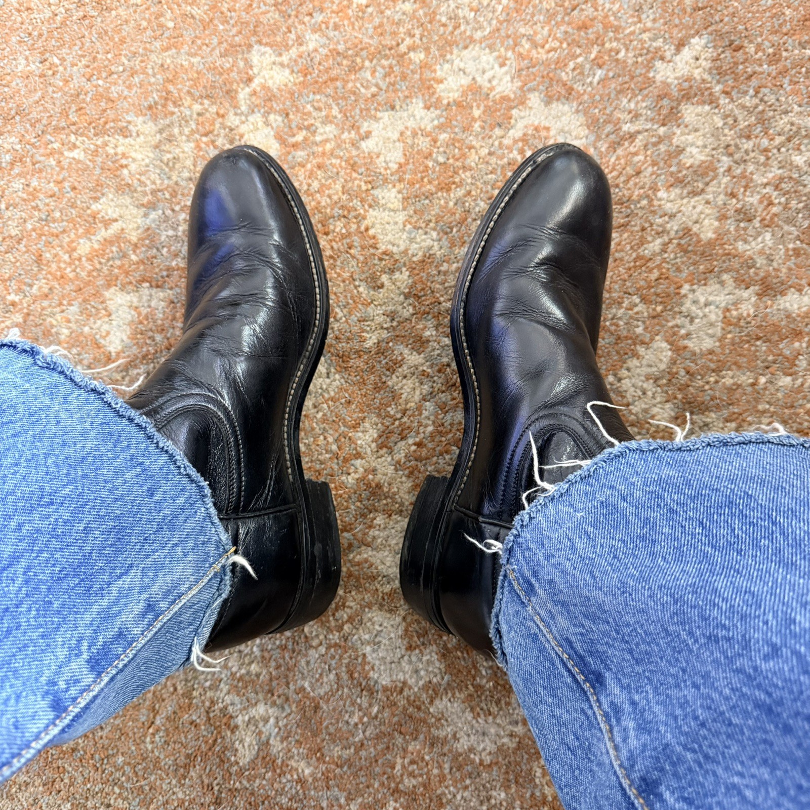 Justin Black Leather Roper Boots — Marked 6B, Runs Very Large