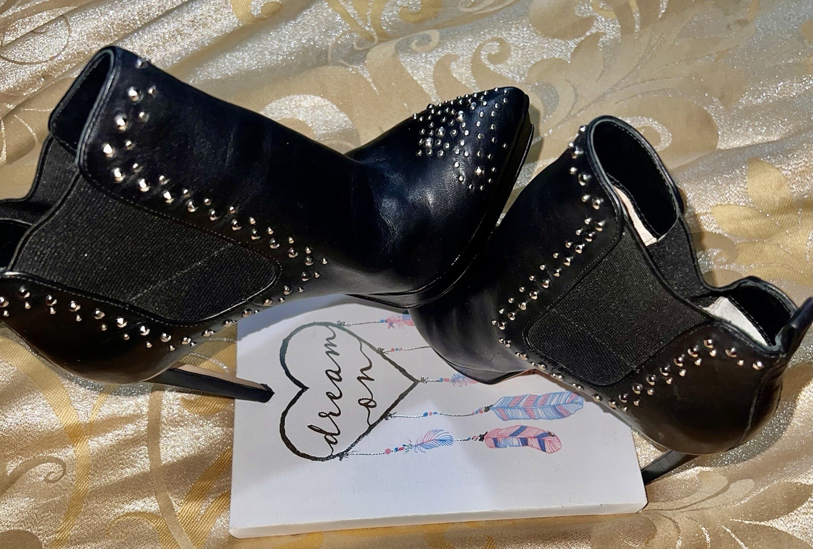 Michael Kors Women’s Black Leather Studded Pointed Toe Chelsea Ankle Boots 6.5M