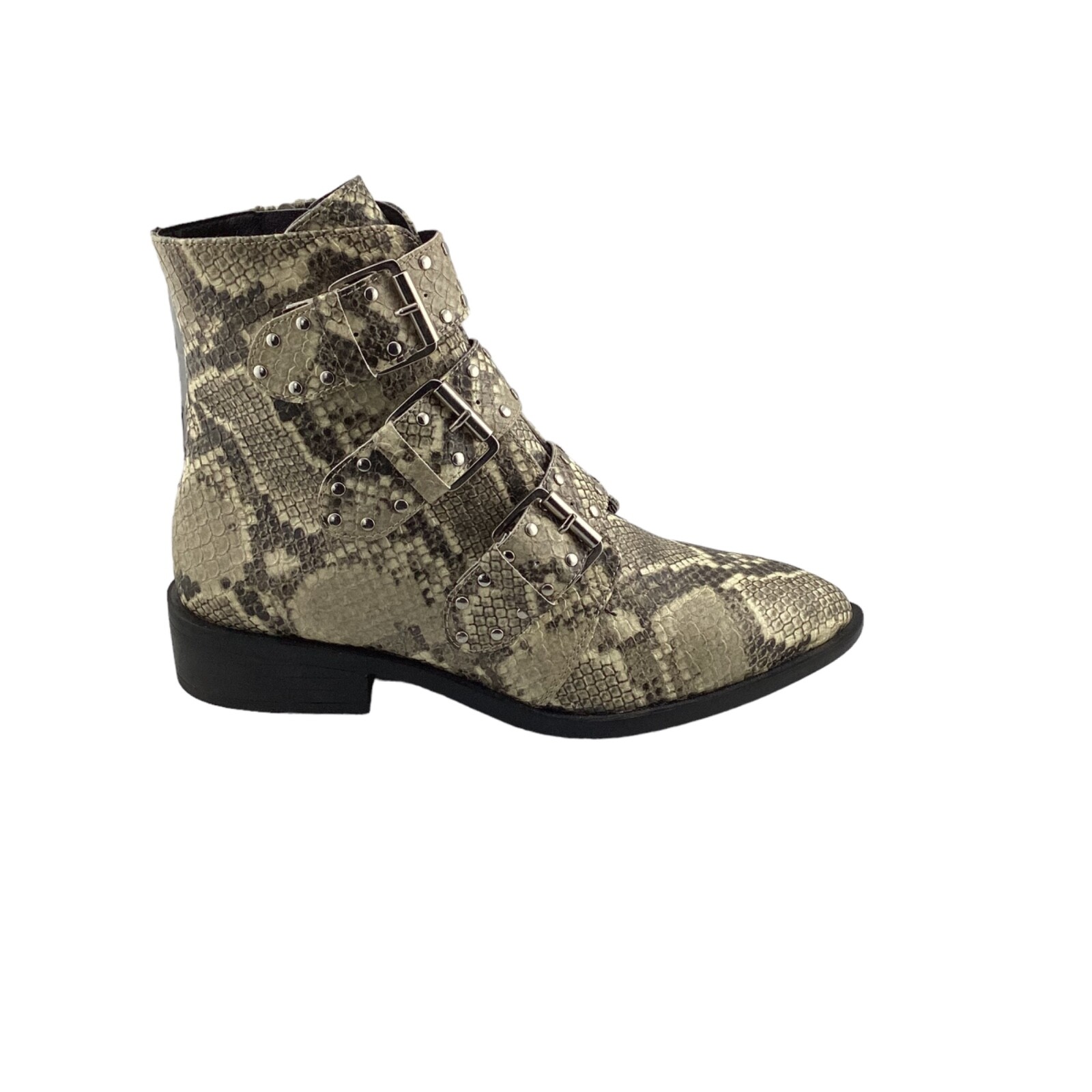 Steven New York Snakeskin buckle accent Studded Hazen Almond toe Booties siz 8.5