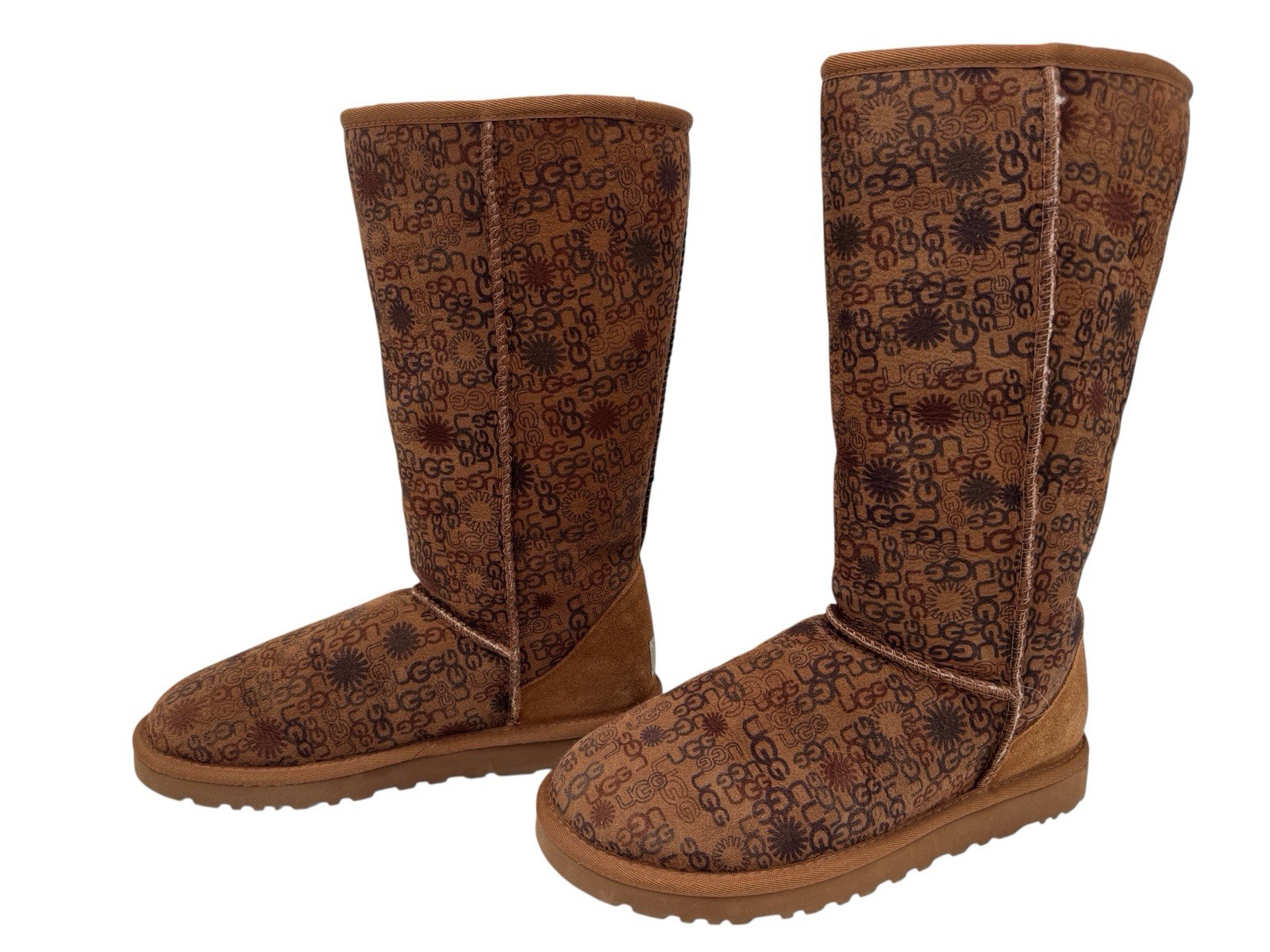 UGG Classic Tall Monogram Logo Chestnut Suede Boots Size 7