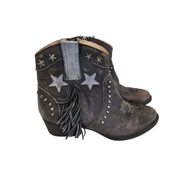 Circle G Corral Western Boots Women’s 9.5 Leather Fringe Star Stud Ankle Rustic