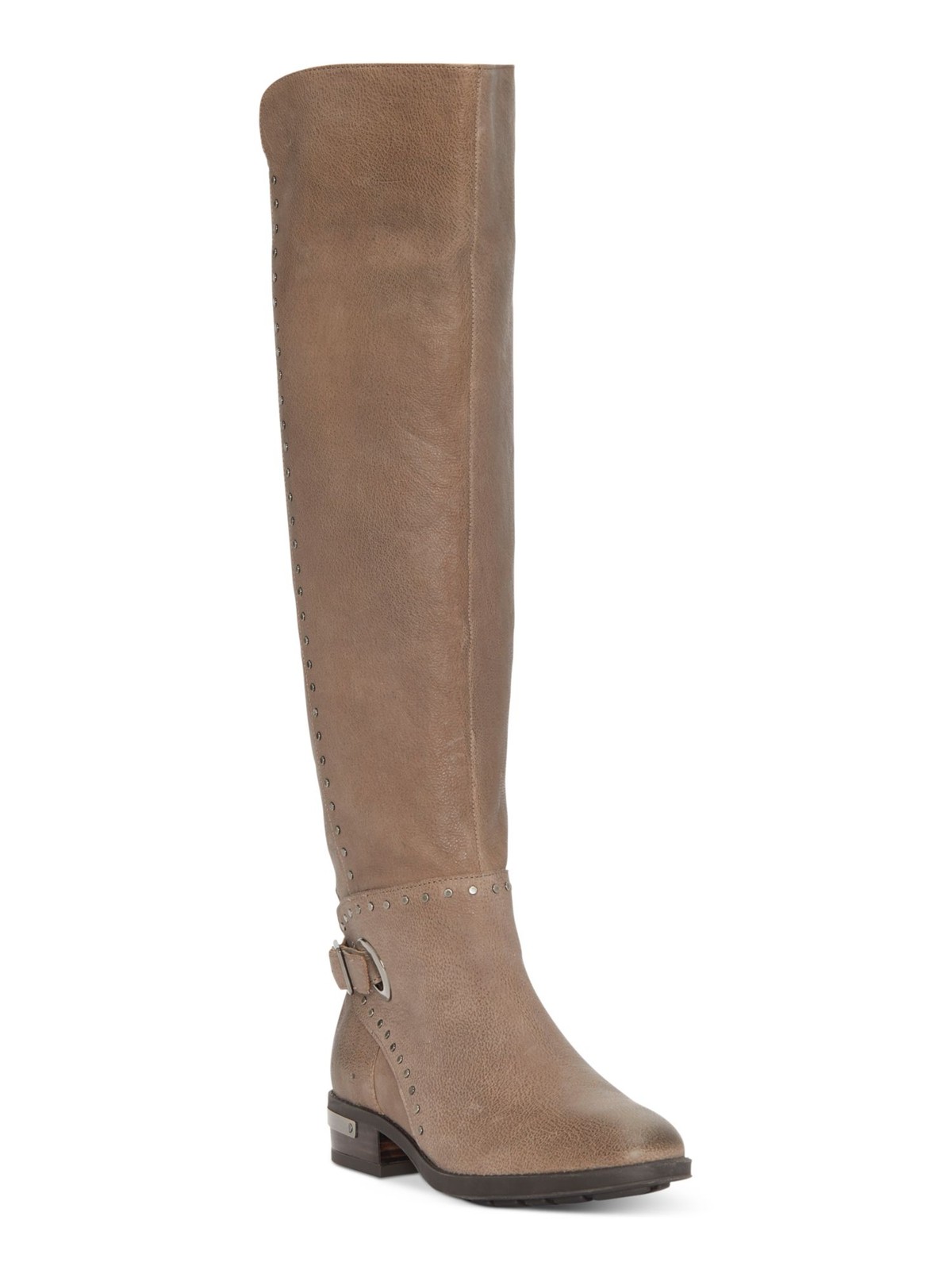 VINCE CAMUTO Womens Beige Heel Accent Studded Zip-Up Leather Riding Boot 5