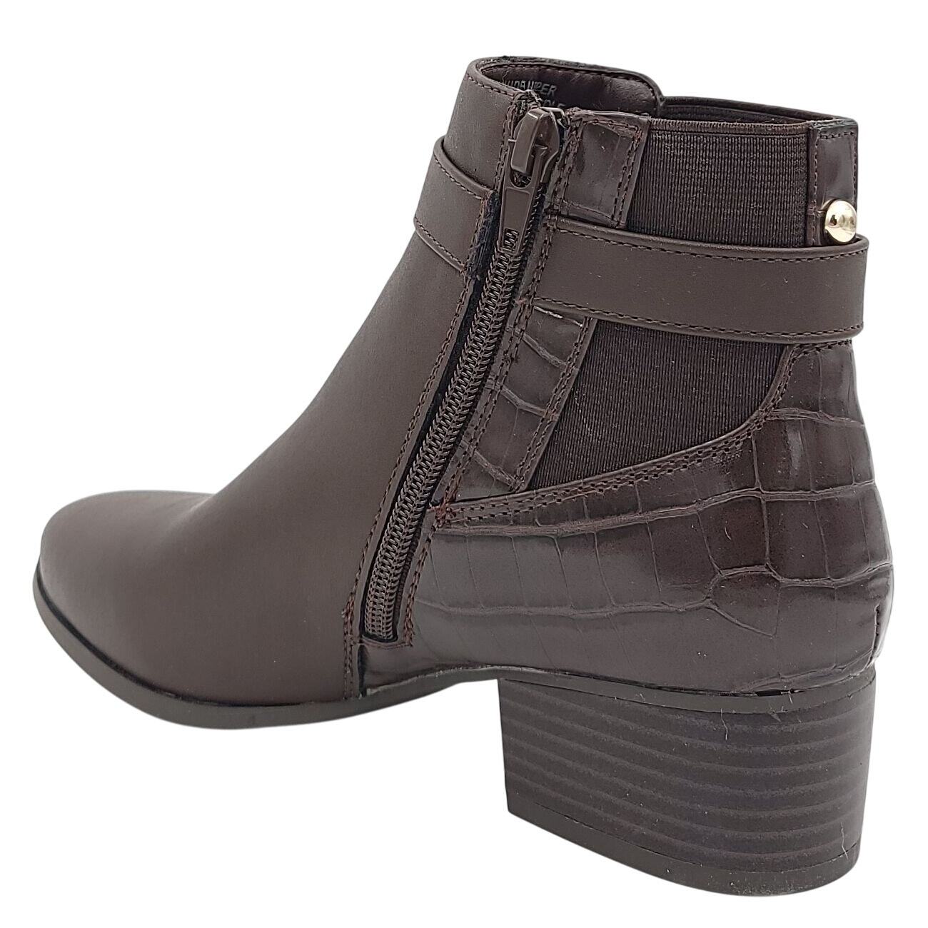 Karen Scott Women Nadine Block Heel Ankle Booties Size US 5M Brown Faux Leather