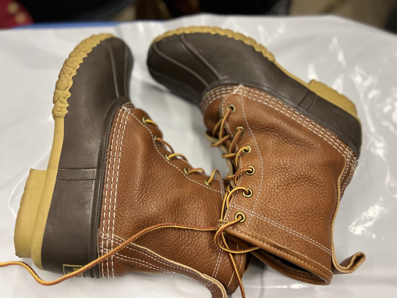 L.L.Bean Womens Boots Tumbled Leather Green Plaid Chamois Lined 503157 Size 9 M