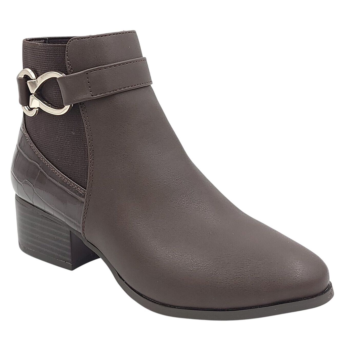Karen Scott Women Nadine Block Heel Ankle Booties Size US 5M Brown Faux Leather