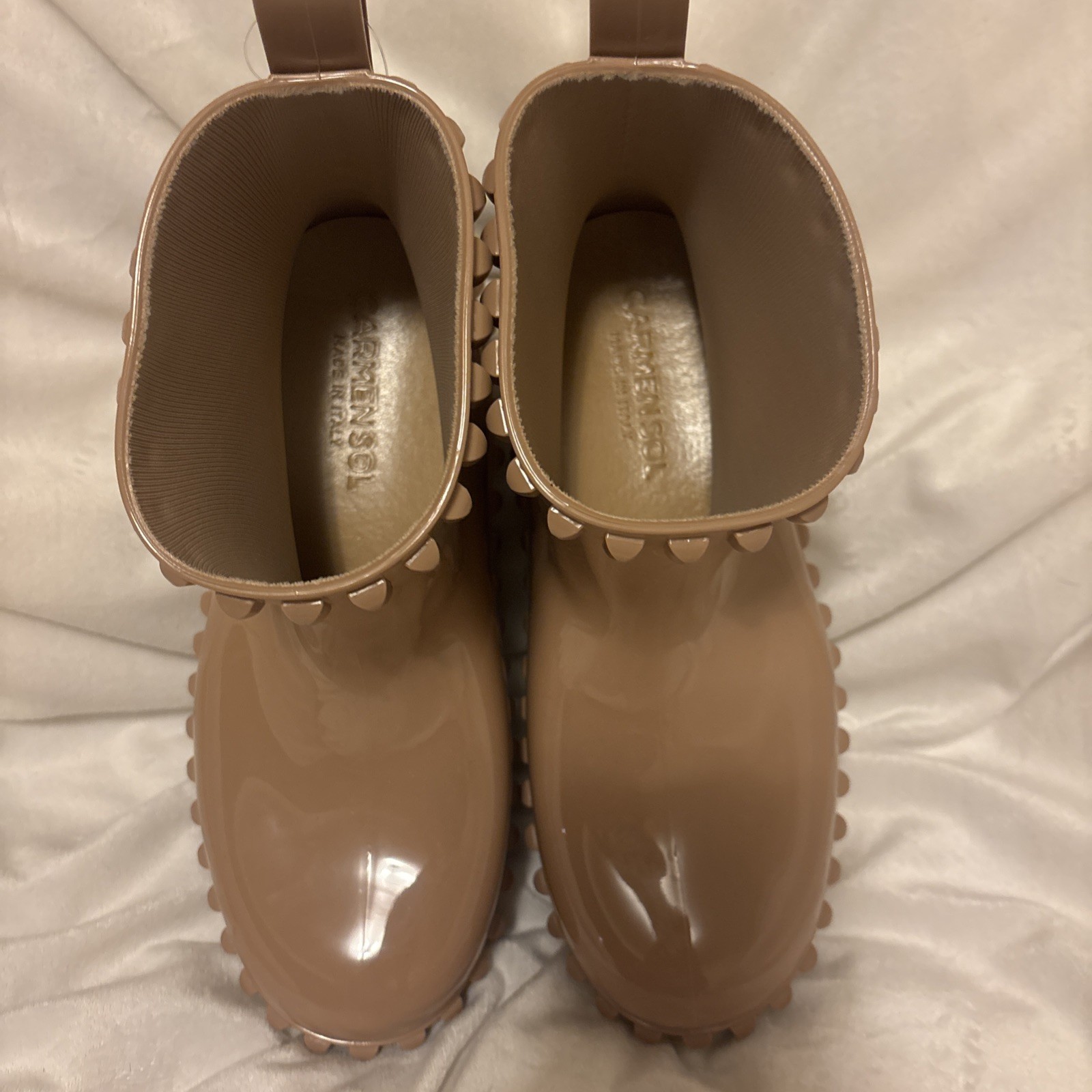 CARMEN SOL Women’s Tan Rubber Boots for Rain, Garden Fashion Waterproof Size 41