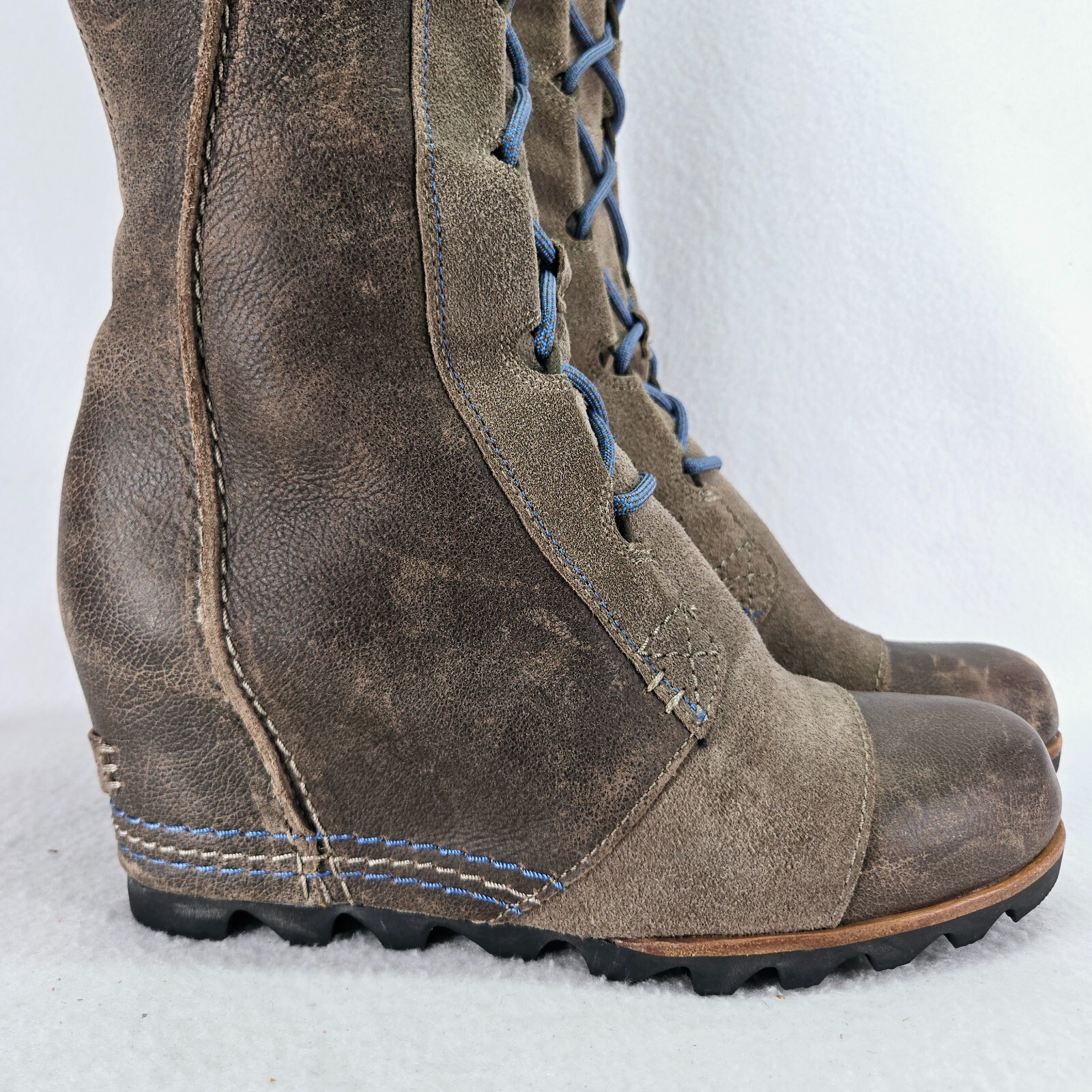 Sorel Boots Womens 9.5 Brown Gray Cate The Great Leather Hidden Wedge Waterproof