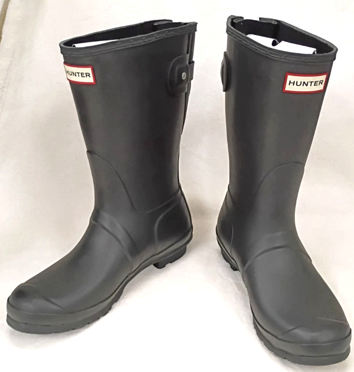 Hunter Original Short Back Rain Boots Black Adjustable Waterproof Women’s 8 NEW