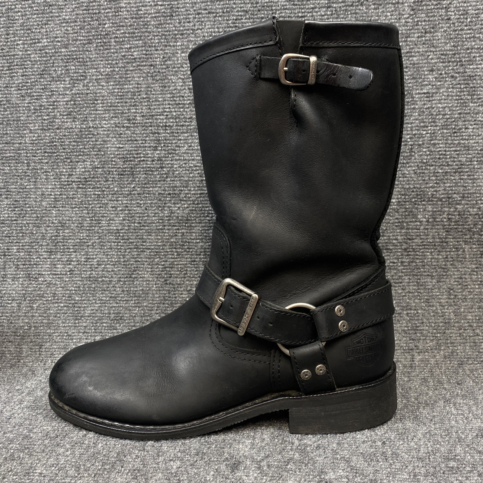 Harley Davidson Womens 10.5 Black Leather Harness Motorcycle Boot Dual Buckle