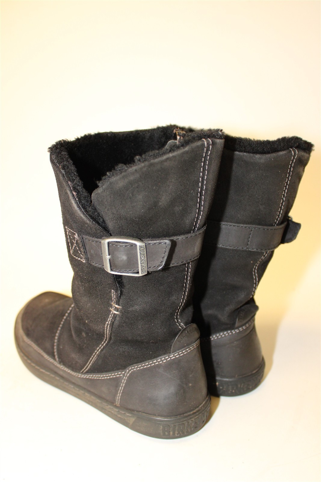 Birkenstock Woodbury Womens 8 R 39 Black Nubuck Shearling Side Zipper Flat Boots