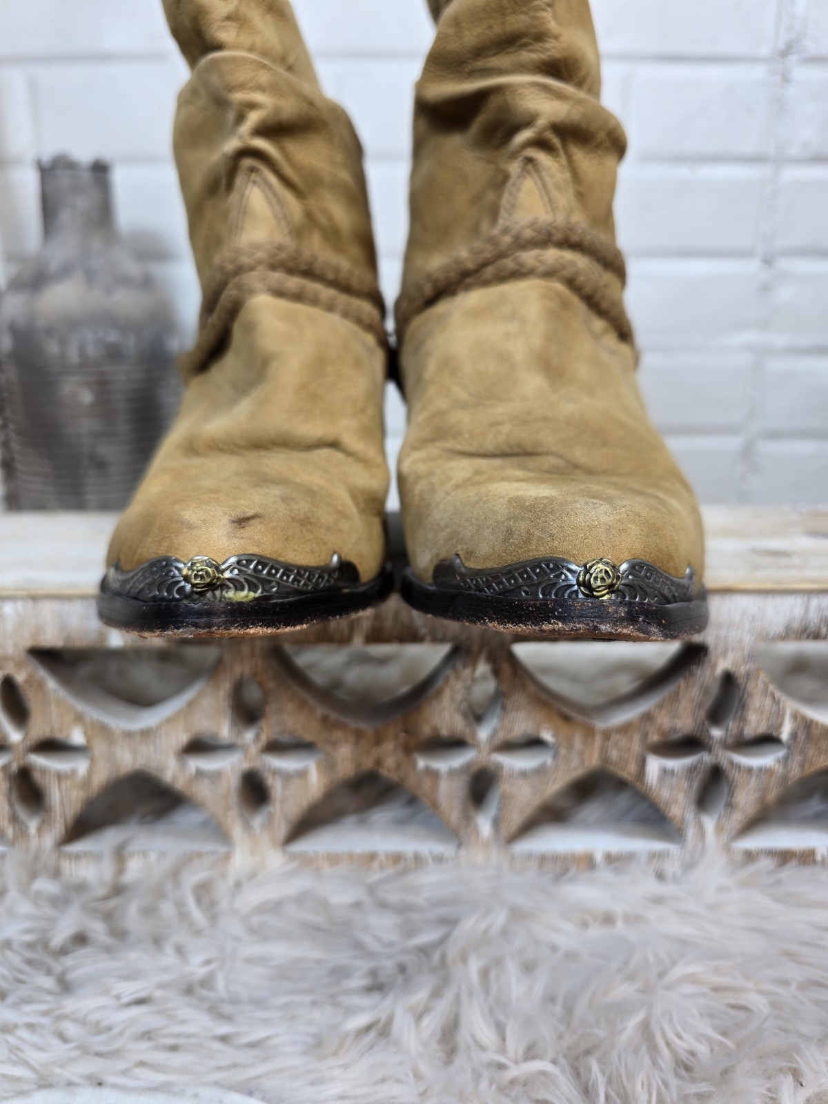 Vintage Zodiac Tan Leather Slouch Cowboy Boot Size 8
