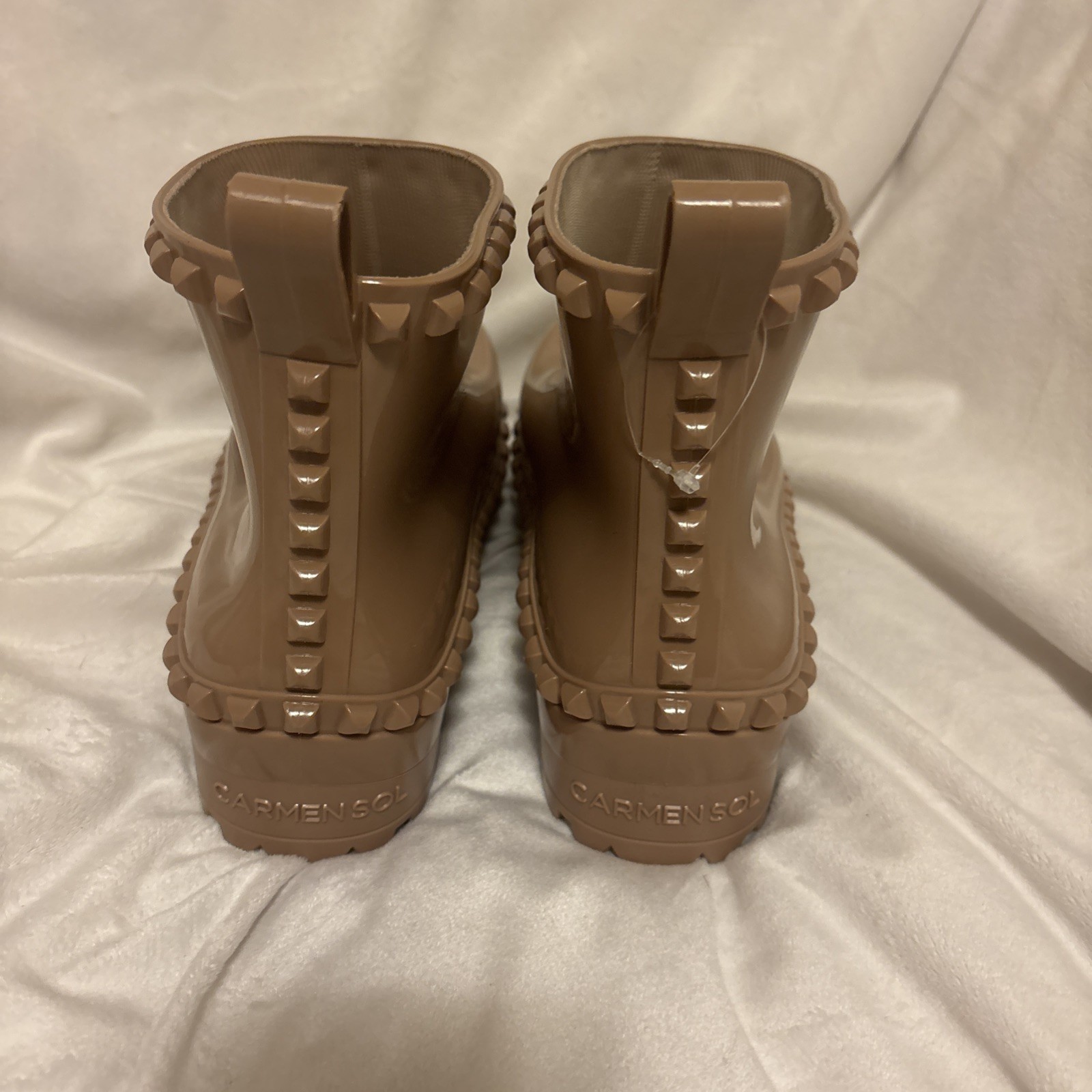 CARMEN SOL Women’s Tan Rubber Boots for Rain, Garden Fashion Waterproof Size 41