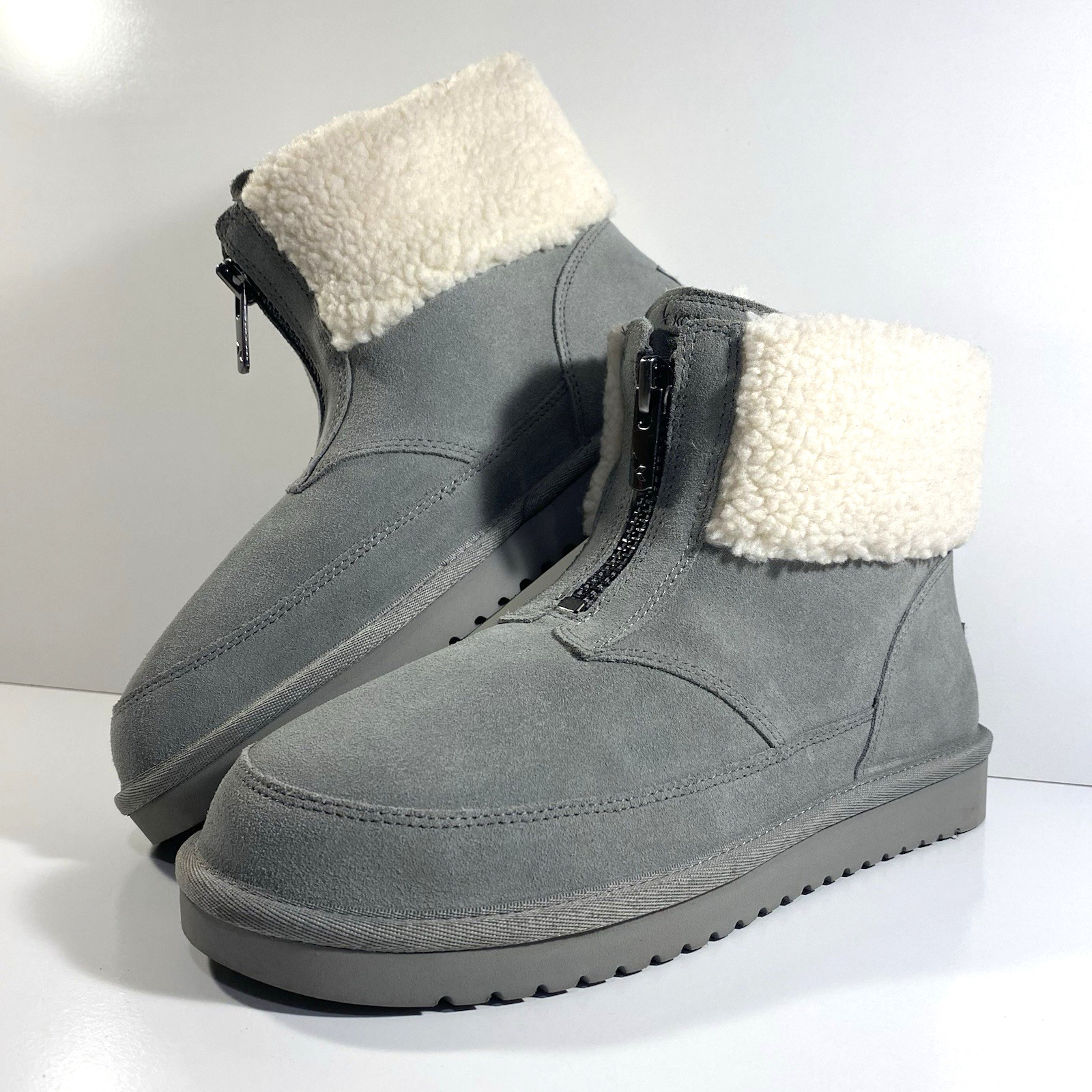 Koolaburra By UGG Womens Size 9 Lytta Mini Suede Faux Fur Lined Zip Bootie Gray