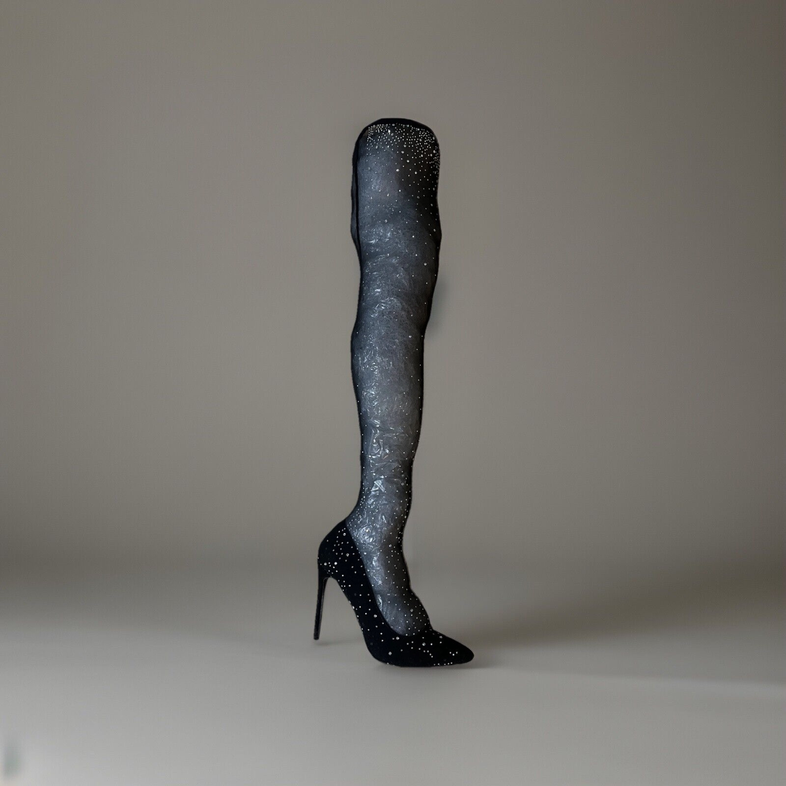 Unknown Brand Black Bedazzled Thigh High OTK Over Knee Sock Heel Boot Sz.10US