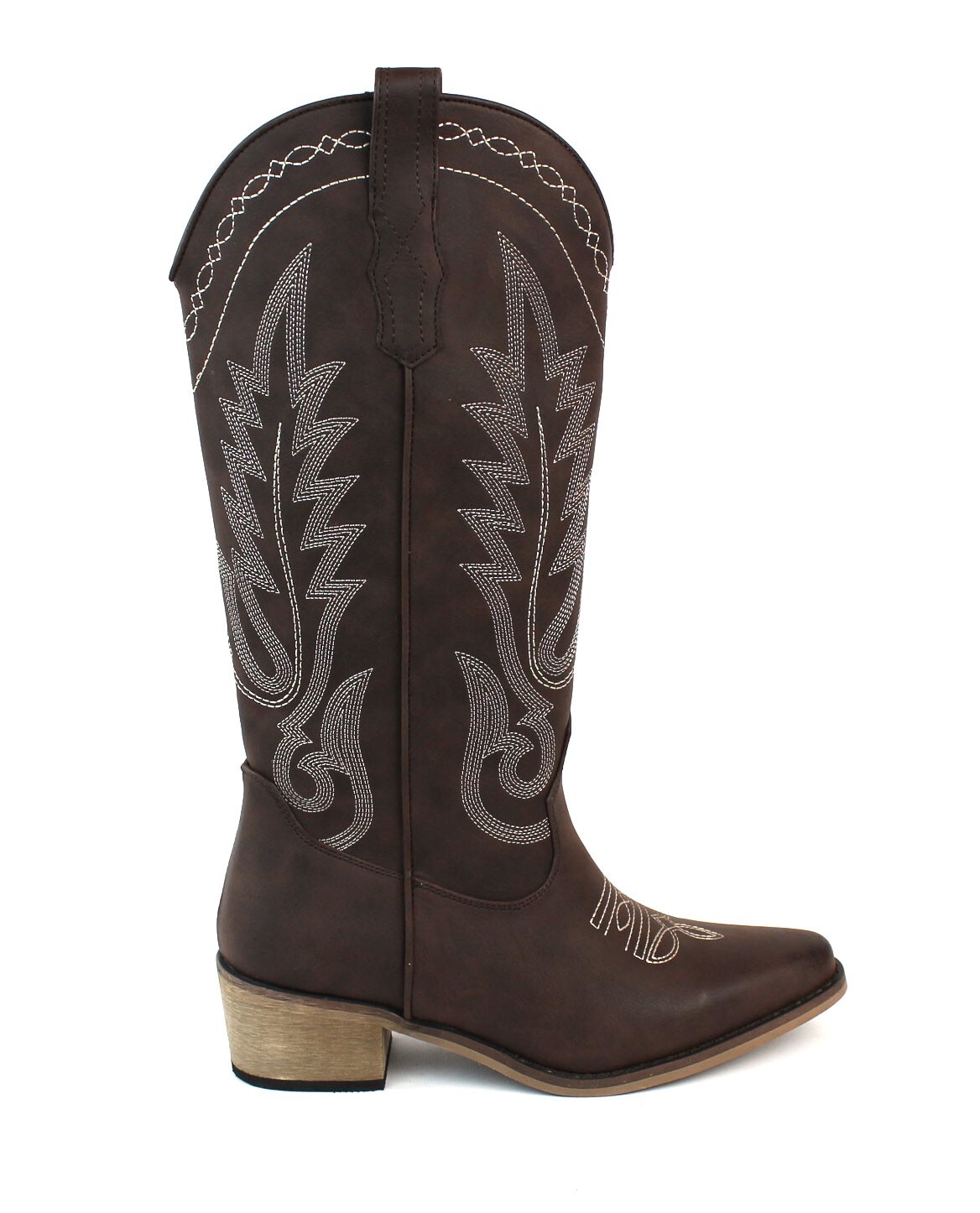 Womens Brown Boots Western Cowboy Snip Toe Leather Knee High Cowgirl AZARWOMAN