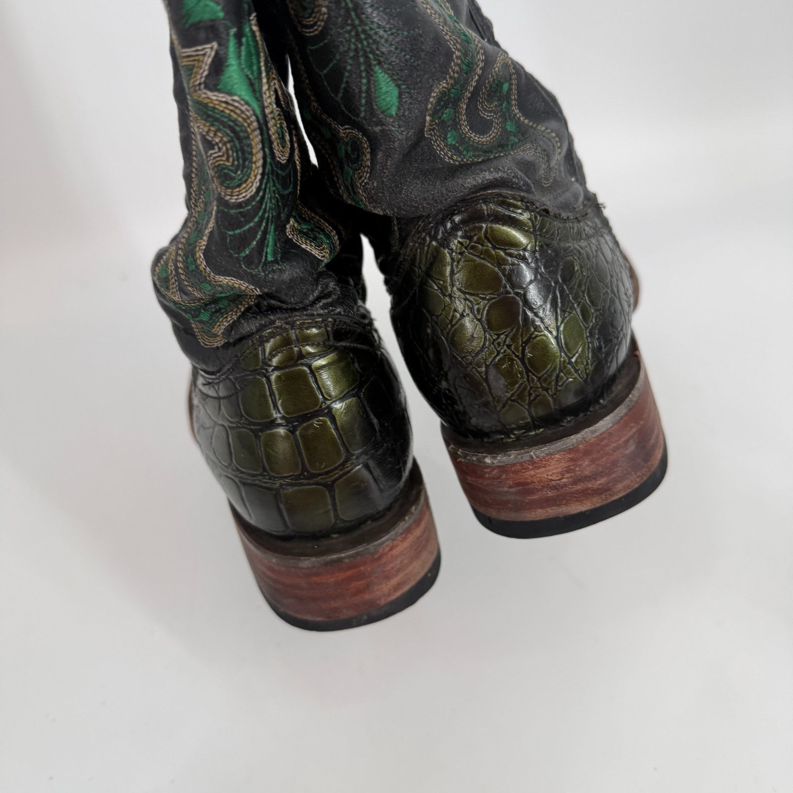 Ferrini Stampede Caiman Print Square Toe Boots Green Cowgirl Western Size 8.5 B