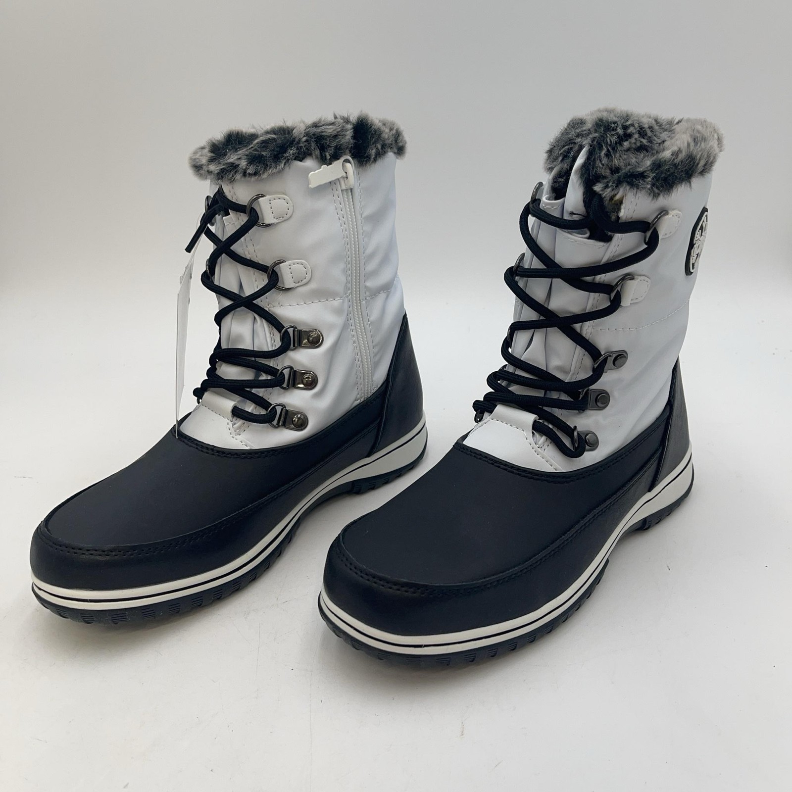 Totes Avery Boots Womens White Black Waterproof Fur Trim Snow New Size 7.5