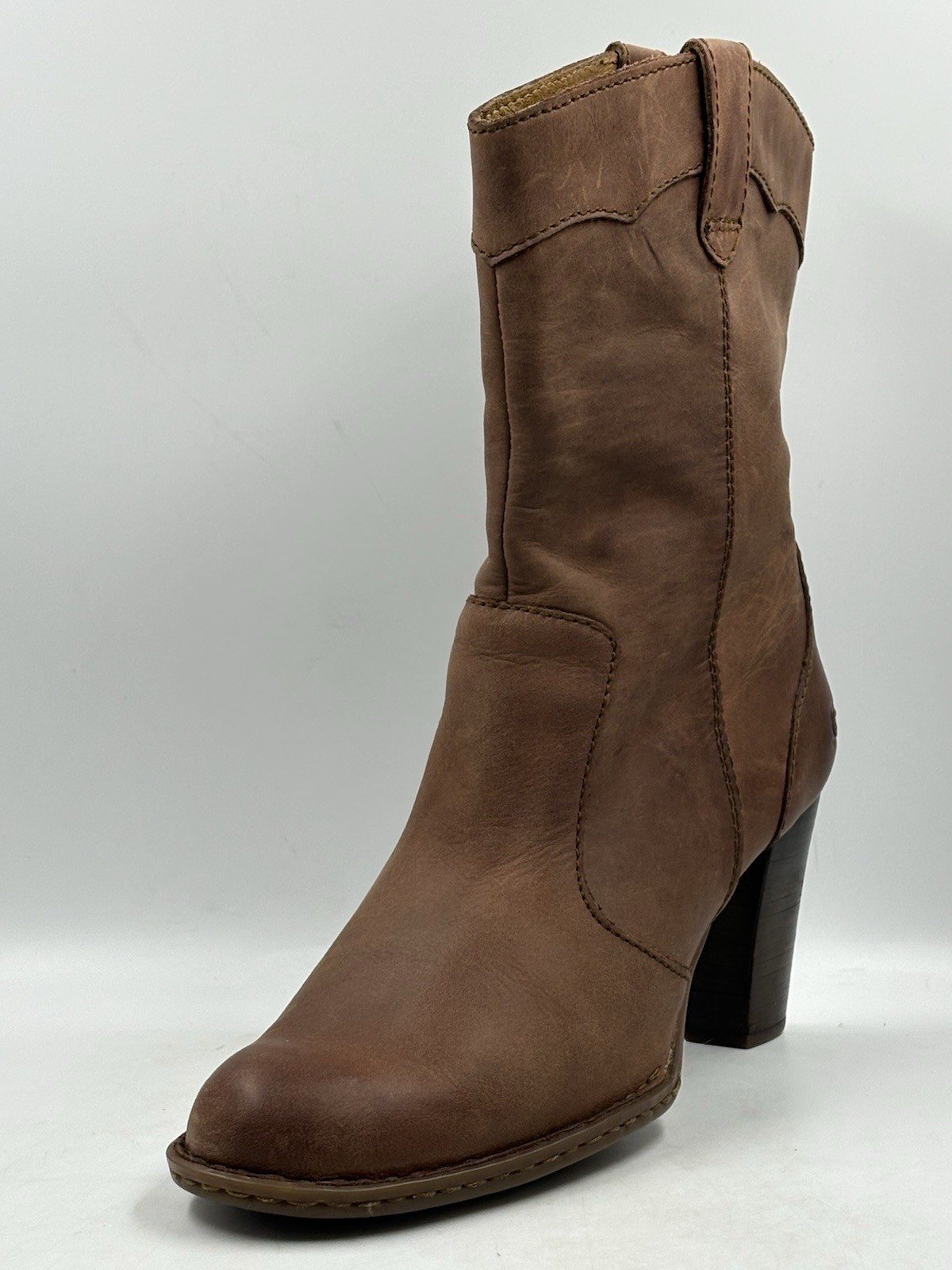 BORN Genevieve W11752 Camel Brown Calf-high Western Heel Boot Womens Size 8/39 M