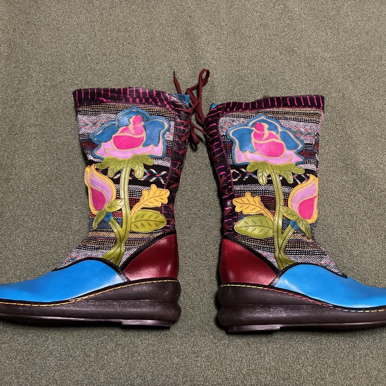 Women’s Socofy Tall Boho Boots Colorful Side Zip EU 38 Festival NWOB